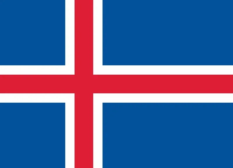Bandeira da Islândia com cruz nórdica vermelha e branca em fundo azul - Flag of Iceland with red and white Nordic cross on blue background