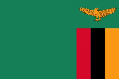 Bandeira da Zâmbia, verde com águia e listras vermelha, preta e laranja - Flag of Zambia, green with eagle and red, black and orange stripes