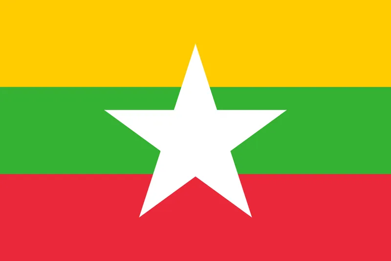 Bandeira de Mianmar PNG fundo transparente - Myanmar flag transparent background PNG
