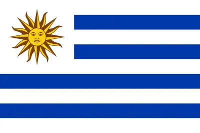 Bandeira do Uruguai com Sol de Maio e listras azuis e brancas - Flag of Uruguay with Sun of May and blue and white stripes