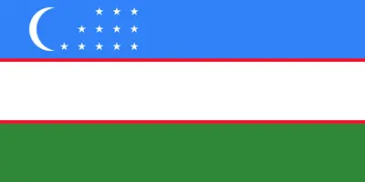 Bandeira nacional do Uzbequistão com listras azul, branco, verde e detalhes em vermelho, crescente e estrelas - National flag of Uzbekistan with blue, white, green stripes and red details, crescent and stars