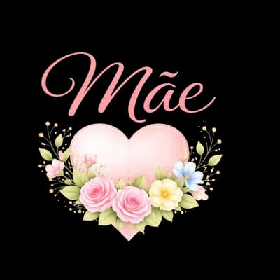 Coração rosa com flores e escrito Mãe PNG fundo transparente - Pink heart with flowers and 'Mãe' text PNG transparent background