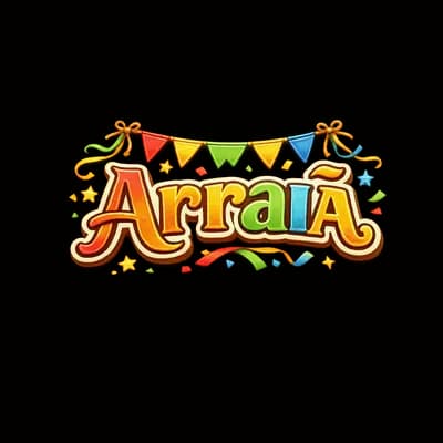Logo Arraiá Festa Junina colorido com bandeirinhas e confete - Colorful Arraiá June Party logo with flags and confetti