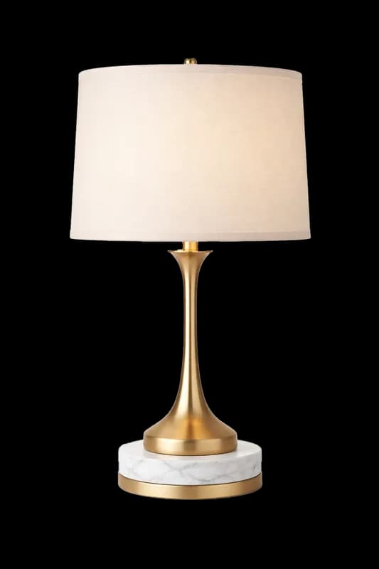 Abajur de Mesa Dourado com Base de Mármore e Cúpula Bege PNG fundo transparente