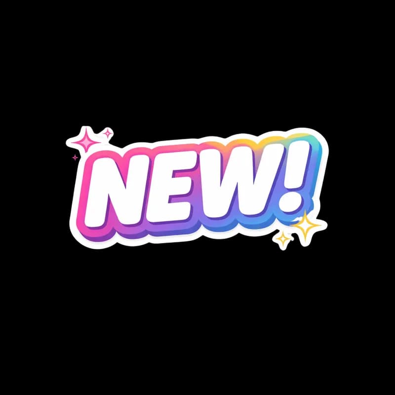 Adesivo 'NOVO!' colorido PNG fundo transparente com brilhos - 'NEW!' sticker colorful PNG transparent background with sparkles