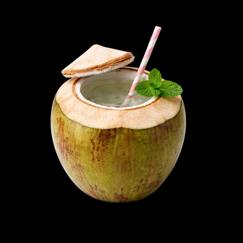 Água de Coco Fresca com Hortelã e Canudo Listrado PNG fundo transparente - Water Coconut Fresh Mint Canudo Listrado tran