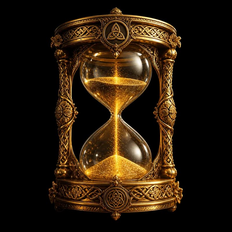 Ampulheta de luxo dourada com areia brilhante e fundo transparente - Luxury golden hourglass with glittering sand transparent background