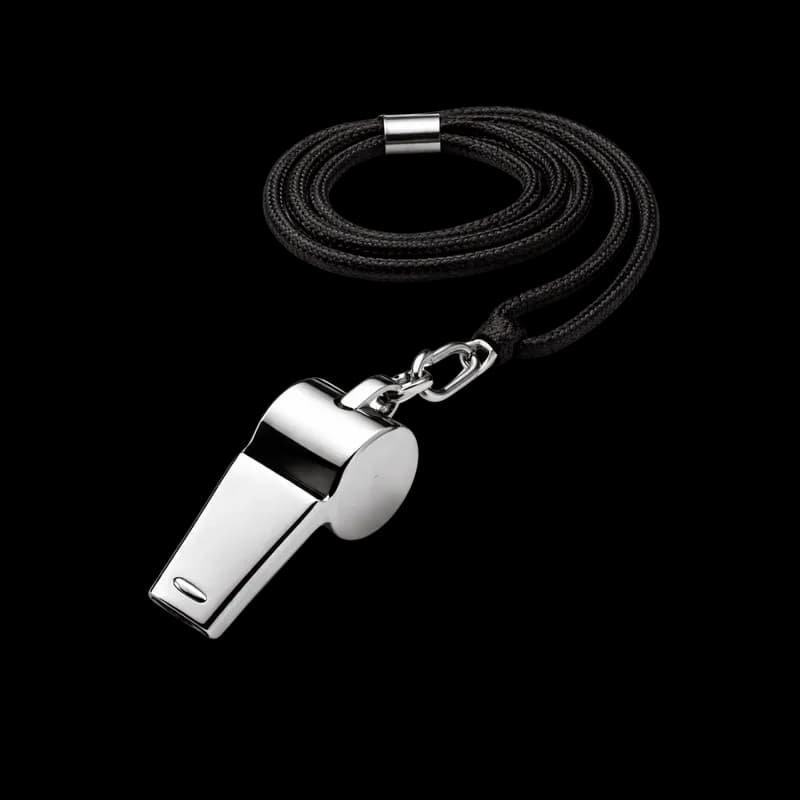 Apito Esportivo de Metal Cromado com Cordão Preto PNG fundo transparente - Whistle Sport Metal Cromado Cordão Black tran