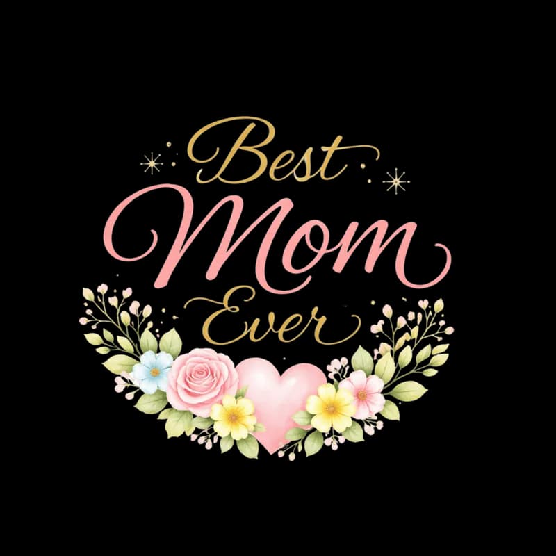 Arte 'Melhor Mãe do Mundo' com flores e coração em PNG - Best Mom Ever art with flowers and heart PNG transparent background