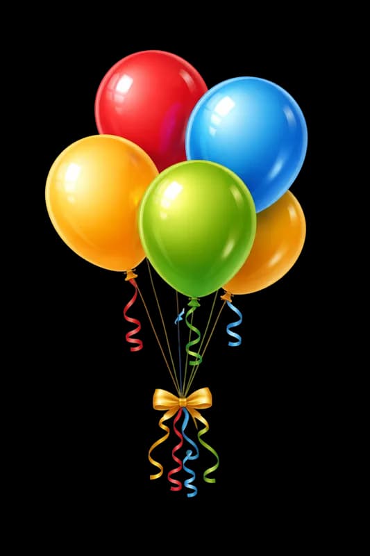 Balões Vibrantes com Laço Dourado e Fitas Coloridas PNG fundo transparente