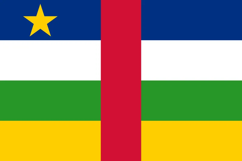 Bandeira da República Centro-Africana, faixas coloridas e estrela amarela - Flag of Central African Republic, colorful stripes and yellow star.