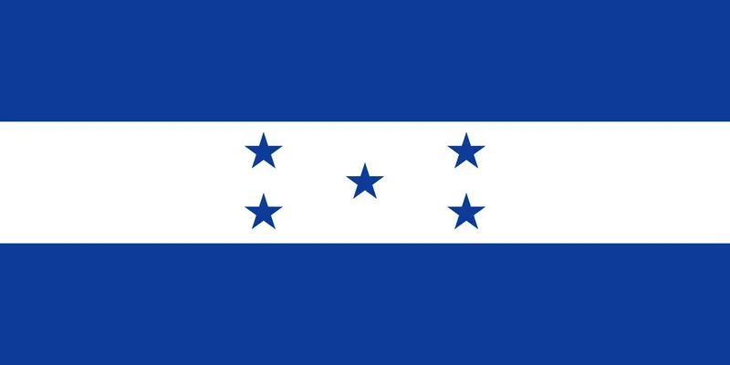 Bandeira de Honduras com duas faixas azuis horizontais e uma faixa branca central com cinco estrelas azuis - Flag of Honduras with two horizontal blue stripes and a central white stripe with five blue stars