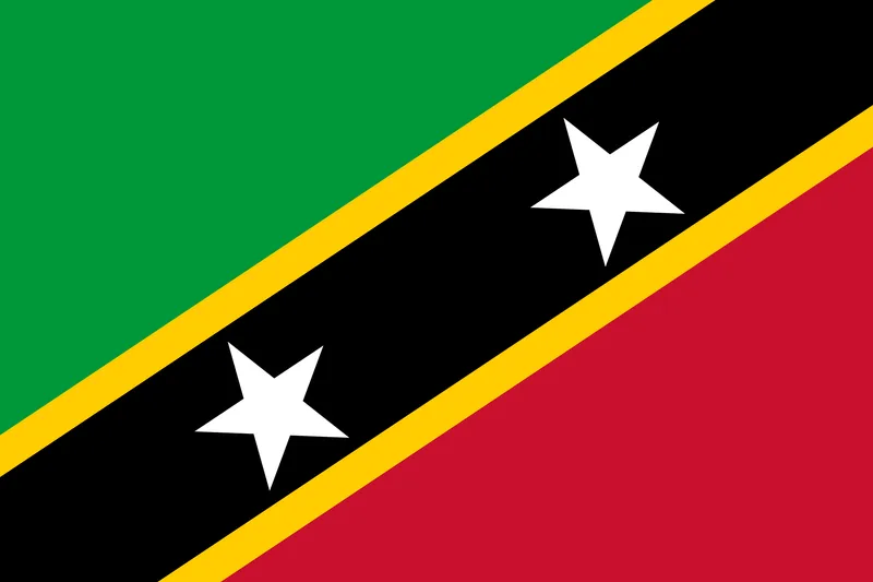 Bandeira de São Cristóvão e Neves com faixas coloridas e estrelas brancas - Flag of Saint Kitts and Nevis with colorful stripes and white stars