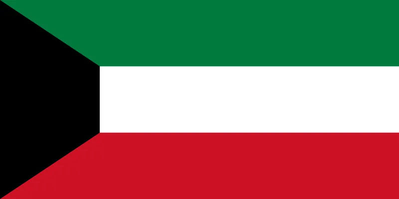 Bandeira do Kuwait com faixas verde, branca, vermelha e trapézio preto - Kuwait flag with green, white, red stripes and black trapezoid.