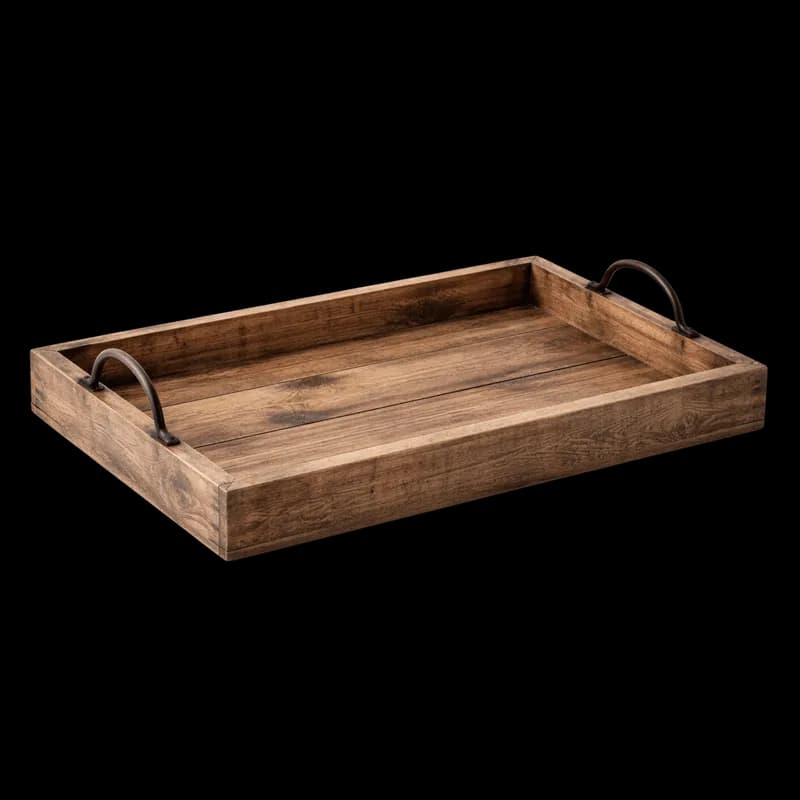 Bandeja de Madeira Rústica com Alças de Metal PNG fundo transparente - Tray Madeira Rustic Alças Metal transparent backg