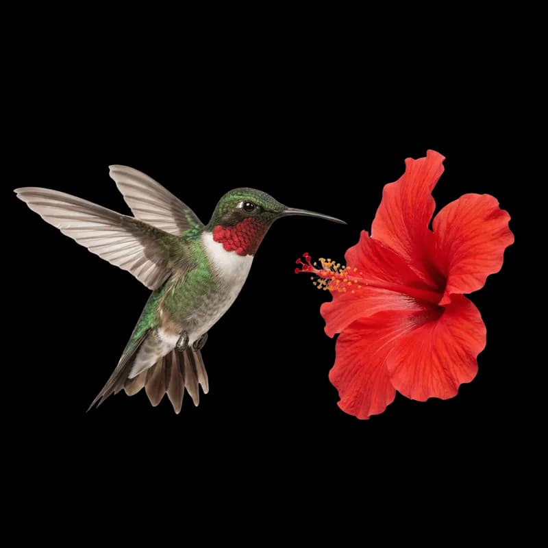 Beija-flor e Hibisco Vermelho em Fundo Preto PNG fundo transparente - Beija Flower Hibiscus Red Black transparent backgr