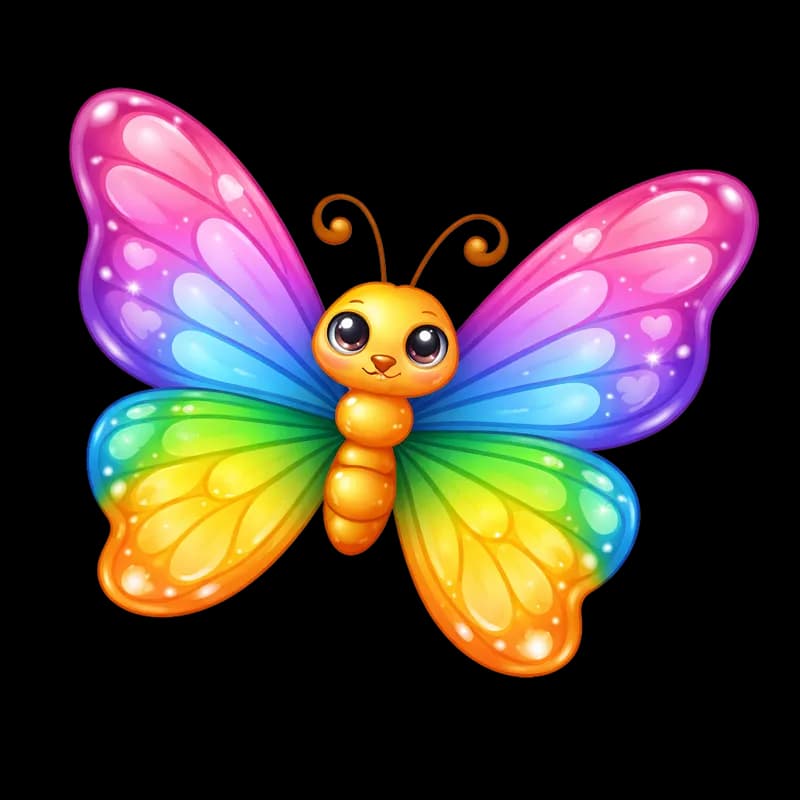 Borboleta Arco-Íris Fofa e Brilhante PNG fundo transparente