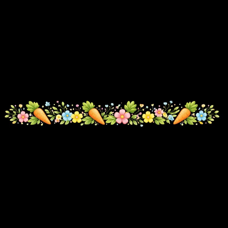 Borda decorativa de cenouras e flores PNG fundo transparente - Decorative border with carrots and flowers transparent background PNG