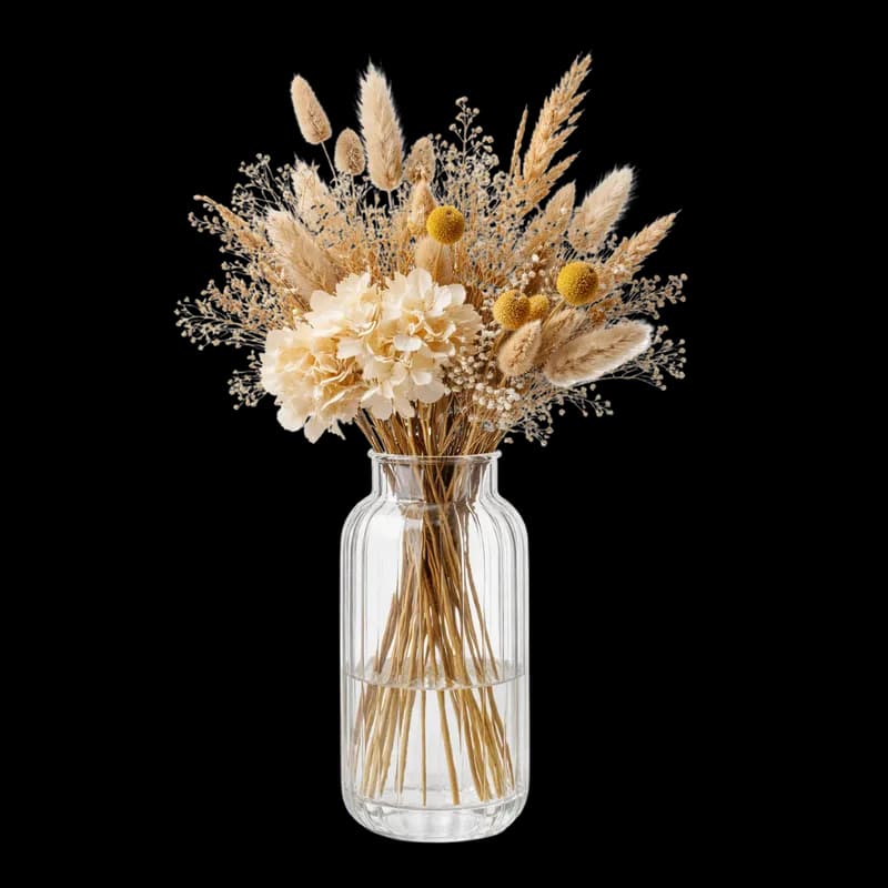 Buquê de Flores Secas Elegante em Vaso de Vidro PNG fundo transparente - Bouquet Flowers Secas Elegant Vase Vidro transp