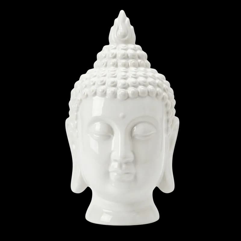 Cabeça de Buda Branca de Cerâmica - Decoração Zen PNG fundo transparente - Cabeça Buda White Cerâmica Decoração Zen tran