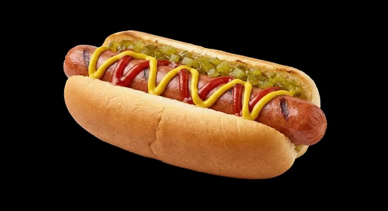 Cachorro-quente clássico com mostarda, ketchup e relish PNG fundo transparente - Dog Quente Classic Mustard Ketchup Reli
