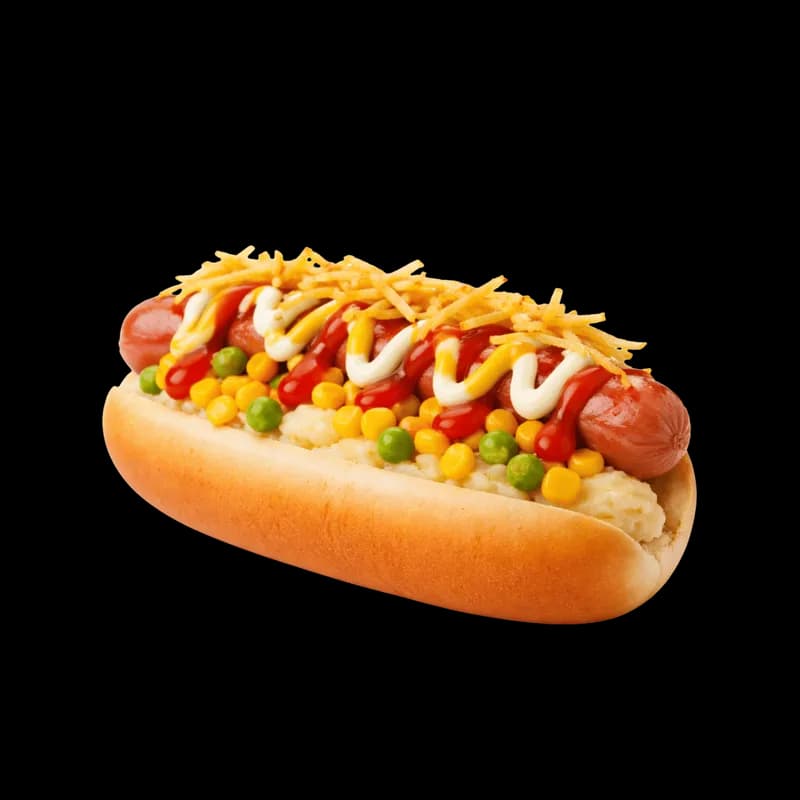 Cachorro-quente completo com batata palha e molhos PNG fundo transparente - Dog Quente Completo Potato Palha Molhos tran