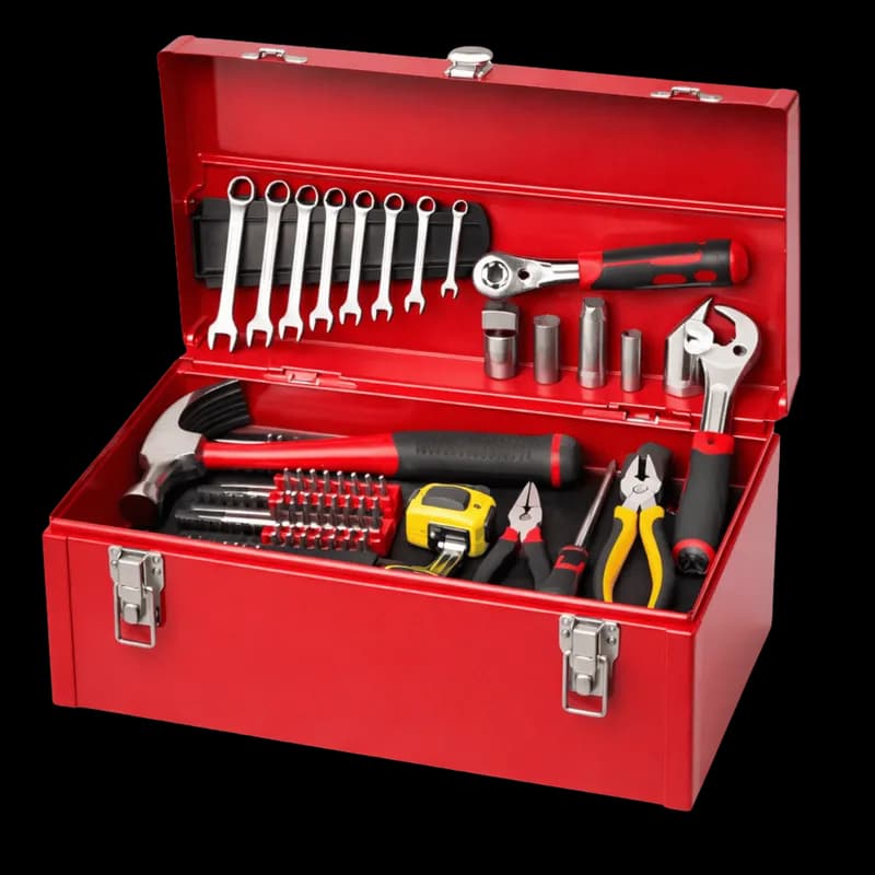 Caixa de Ferramentas Vermelha com Kit Essencial PNG fundo transparente - Box Tools Red Kit Essencial transparent backgro