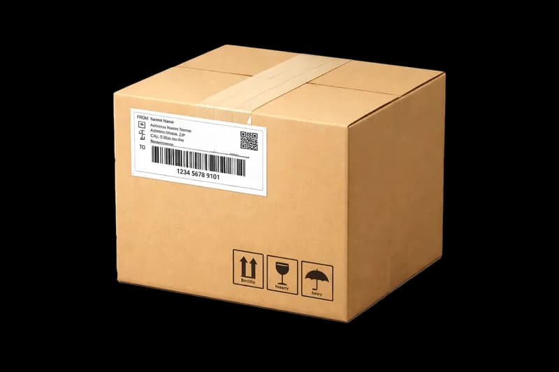 Caixa de Papelão para Envio com Etiqueta e Símbolos PNG fundo transparente - Box Cardboard Shipping Label Symbols transp
