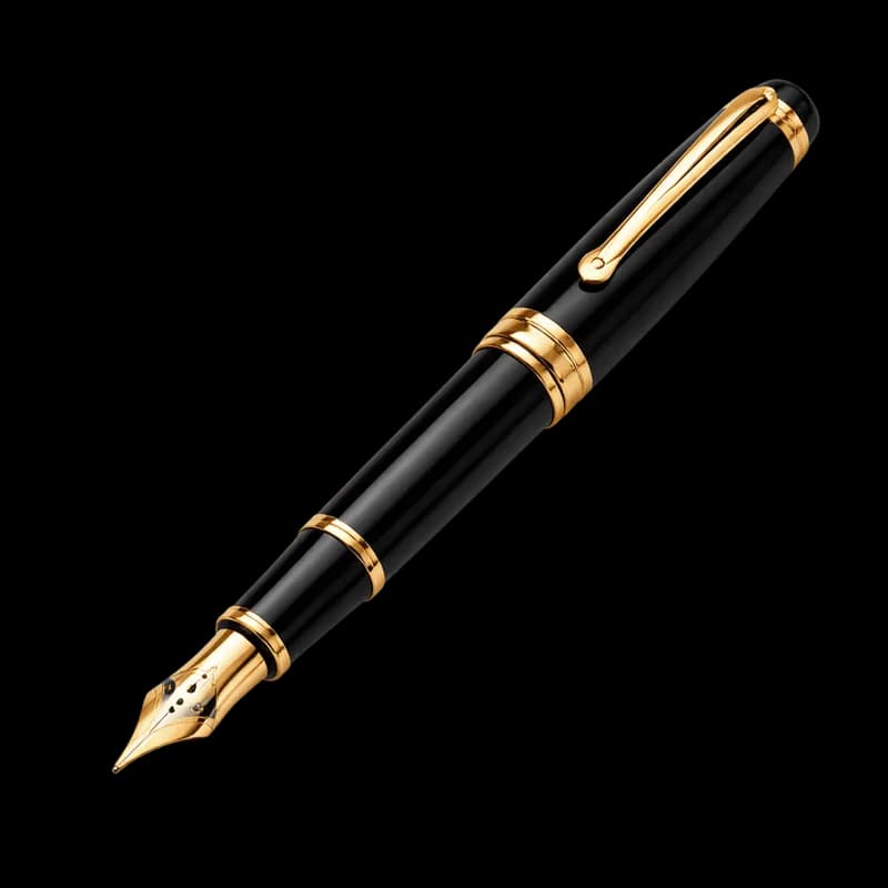 Caneta-tinteiro preta com detalhes em ouro PNG fundo transparente - Pen Tinteiro Black Details Gold transparent backgrou