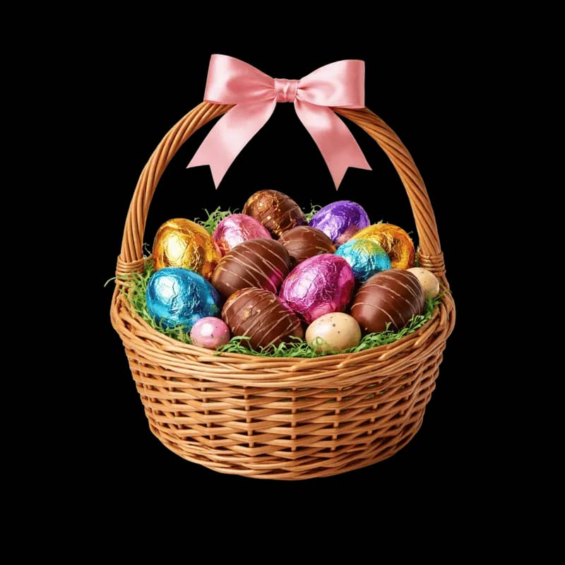 Cesta de Páscoa com ovos de chocolate PNG fundo transparente - Easter basket with chocolate eggs transparent background PNG