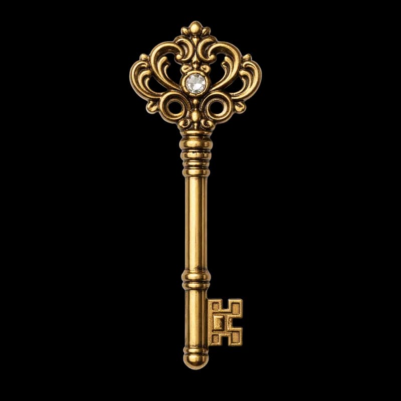 Chave Dourada Antiga com Detalhes e Diamante PNG fundo transparente