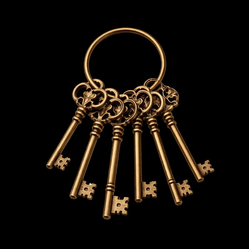 Chaves Antigas de Bronze em um Anel PNG fundo transparente - Keys Antigas Bronze Ring transparent background PNG