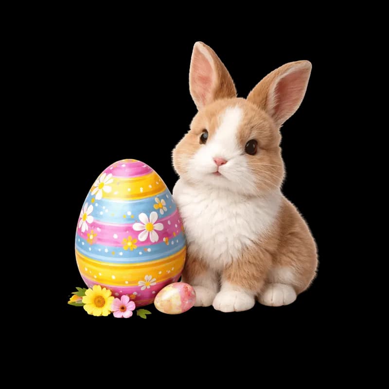 Coelhinho da Páscoa com ovos decorados PNG fundo transparente - Easter bunny with decorated eggs transparent background PNG
