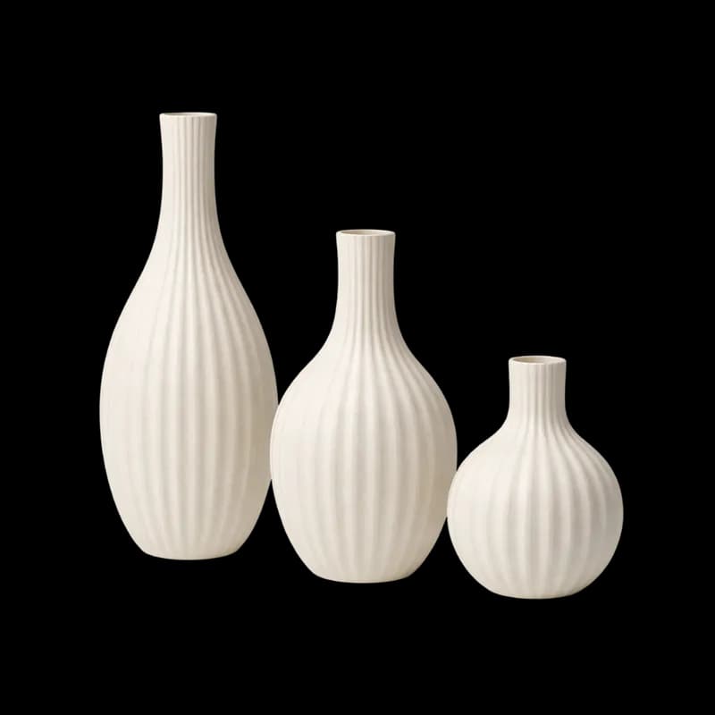 Conjunto de 3 Vasos Decorativos Brancos Canelados PNG fundo transparente - Set 3 Vasos Decorativos White Canelados trans