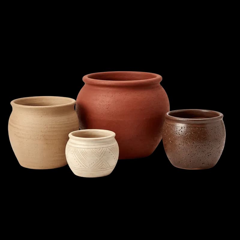 Conjunto de 4 Vasos Rústicos de Cerâmica PNG fundo transparente - Set 4 Vasos Rústicos Cerâmica transparent background P