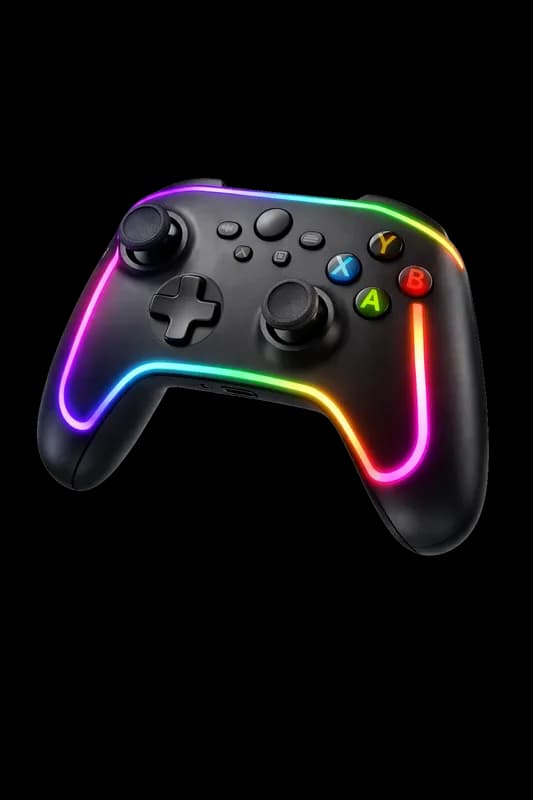 Controle de Videogame Preto com LEDs RGB Vibrantes PNG fundo transparente