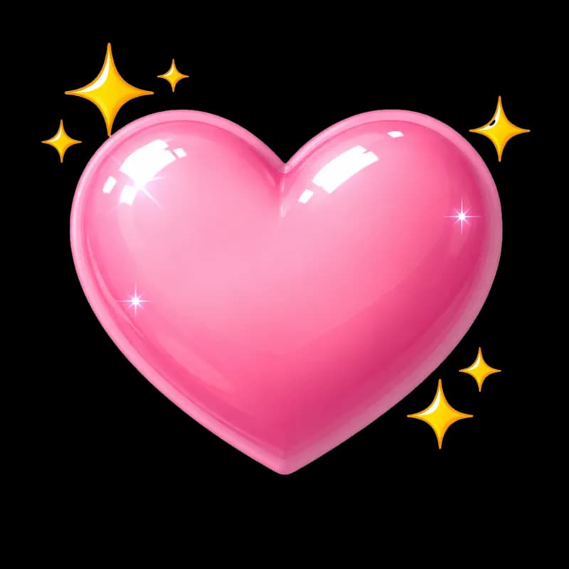 Coração Rosa 3D Brilhante com Estrelas Douradas PNG fundo transparente