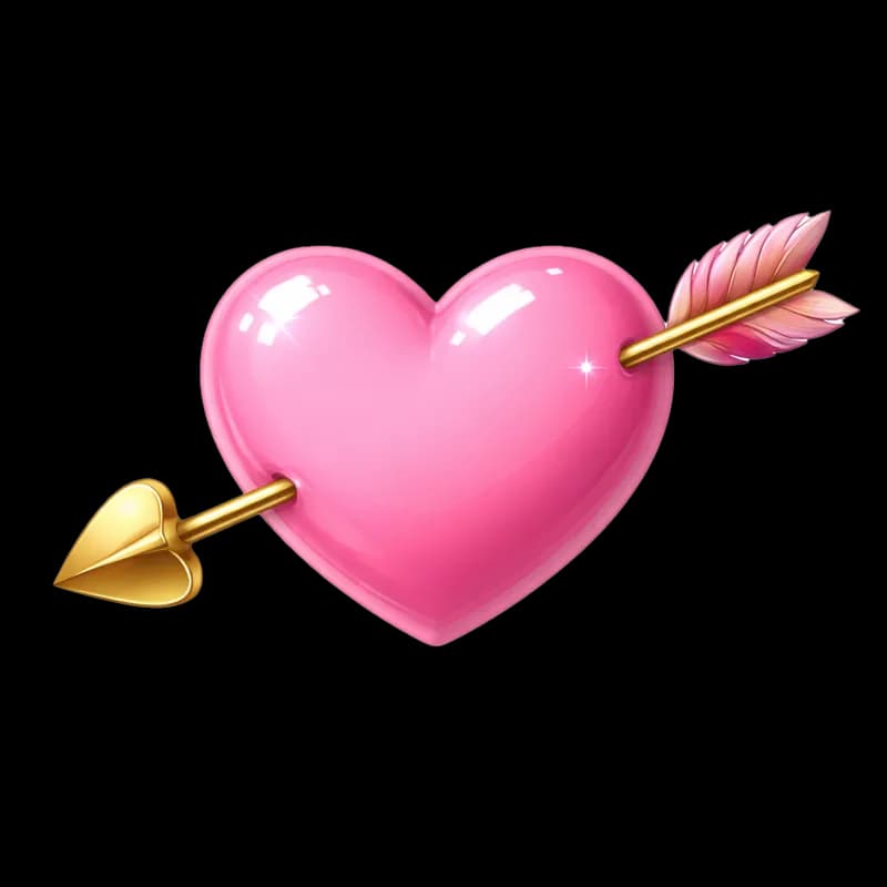 Coração Rosa Flechado com Flecha Dourada PNG fundo transparente