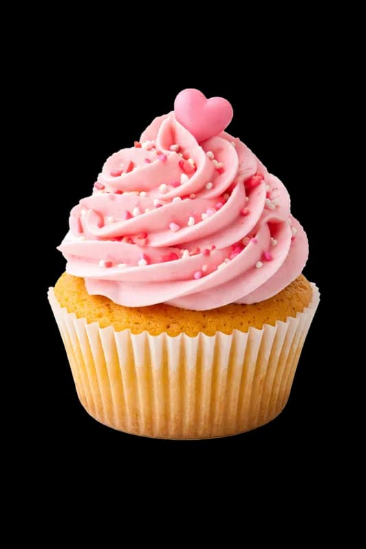 Cupcake de Baunilha com Glacê Rosa, Coração e Granulado PNG fundo transparente