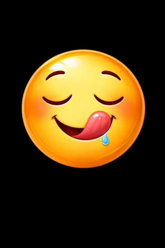 Emoji com língua de fora e gota de baba PNG fundo transparente