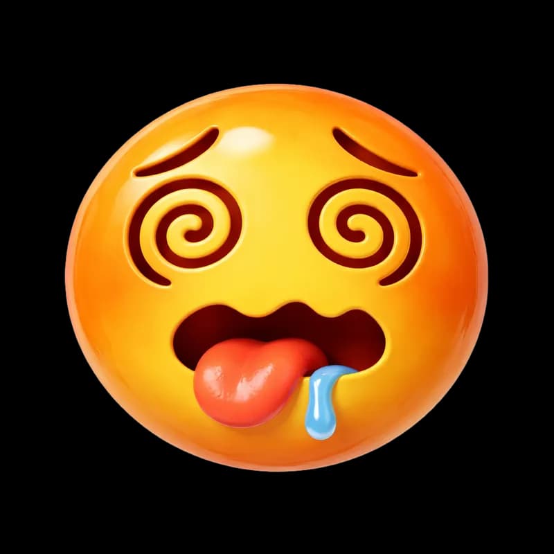 Emoji com Olhos Espiralados e Babando PNG fundo transparente