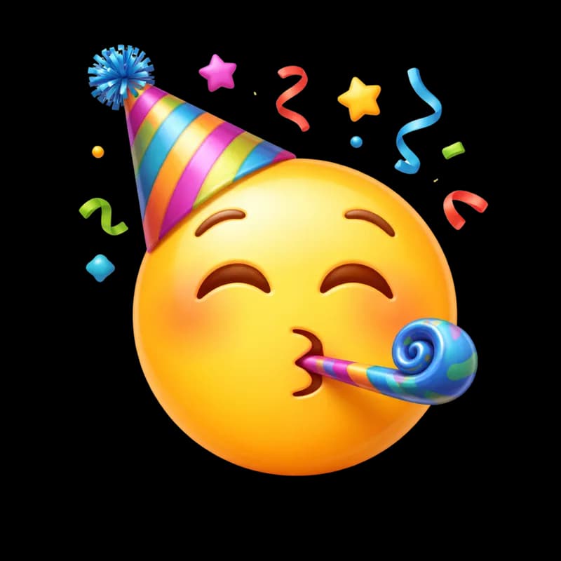 Emoji Festeiro com Chapéu e Corneta PNG fundo transparente