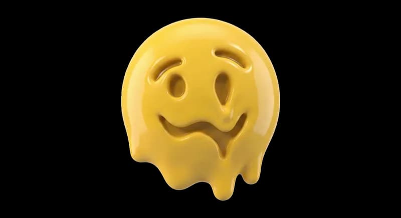 Emoji Sorridente Amarelo Derretendo PNG fundo transparente