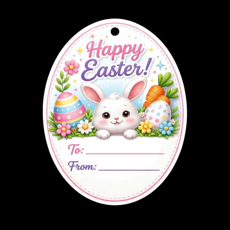 Etiqueta de Páscoa com coelhinho, ovos e cenouras PNG - Easter tag with cute bunny, eggs, and carrots PNG