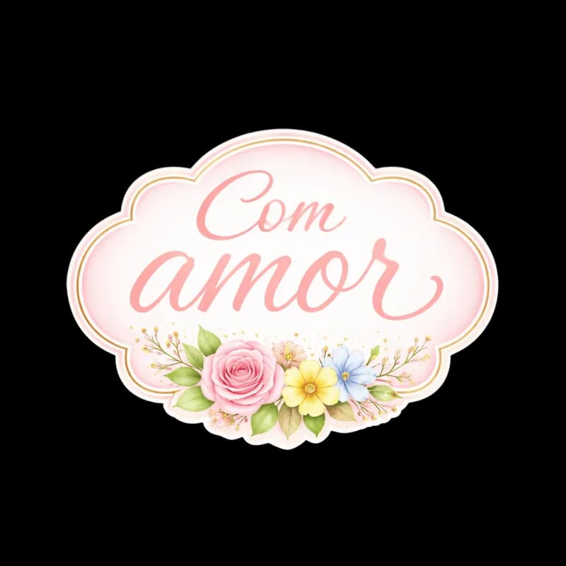 Etiqueta "Com amor" PNG com flores - "With love" label PNG with flowers