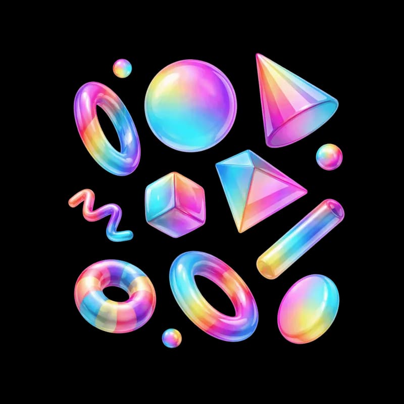 Formas 3D Brilhantes e Coloridas em Degradê Arco-Íris PNG fundo transparente - Formas 3d Bright Coloridas Gradient Bow Í