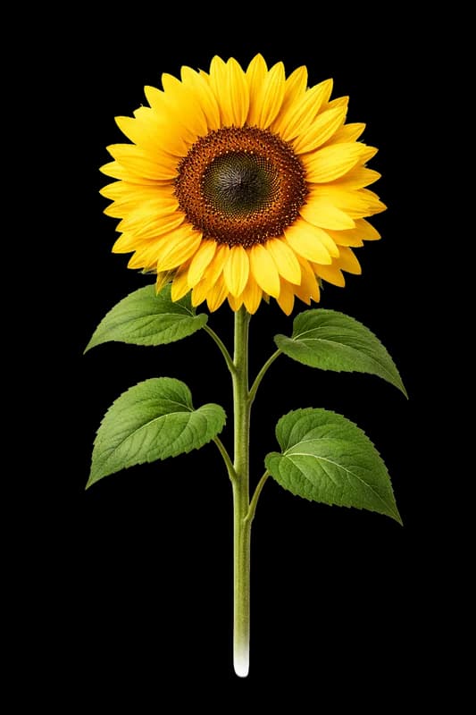 Girassol Vibrante com Haste e Folhas em Destaque PNG fundo transparente