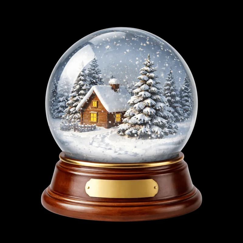 Globo de Neve Natalino com Cabana e Pinheiros Nevados PNG fundo transparente - Globe Snow Natalino Cabana Pinheiros Neva