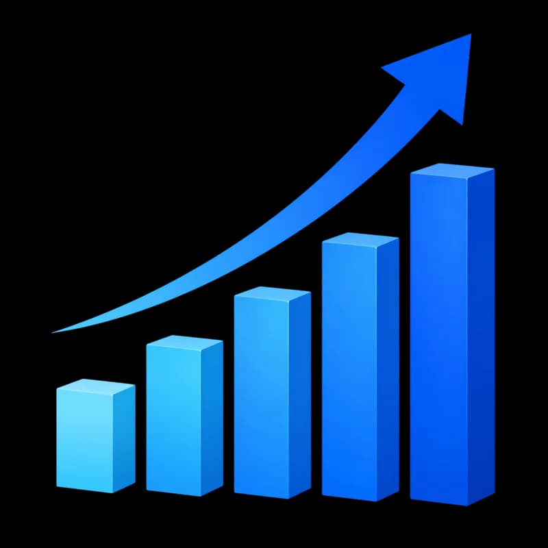 Gráfico de barras 3D com seta de crescimento PNG - 3D bar chart with growth arrow PNG transparent