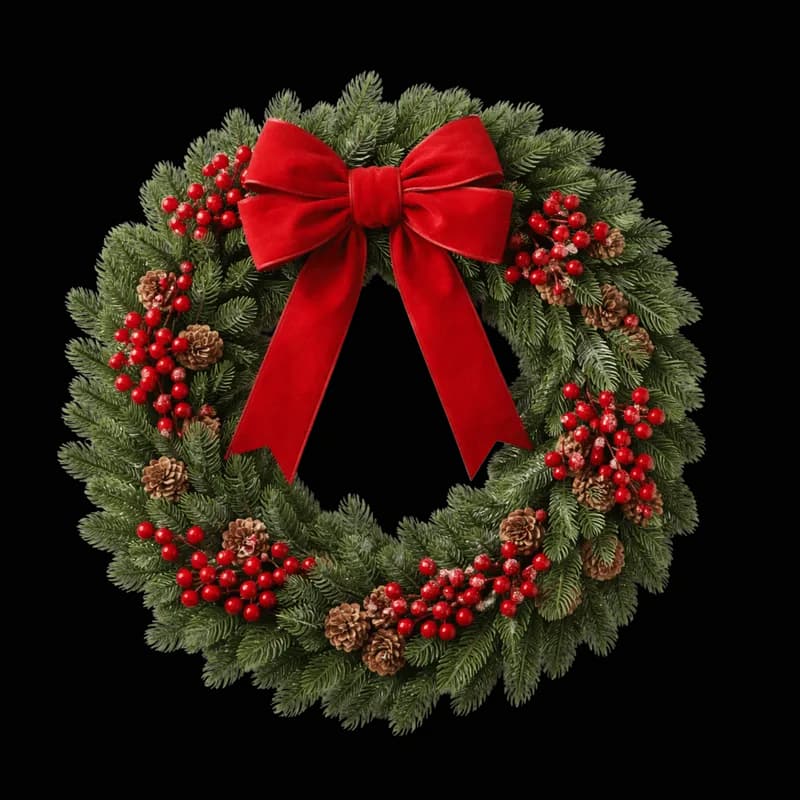 Guirlanda de Natal Verde com Laço Vermelho PNG fundo transparente - Wreath Christmas Green Bow Red transparent backgroun